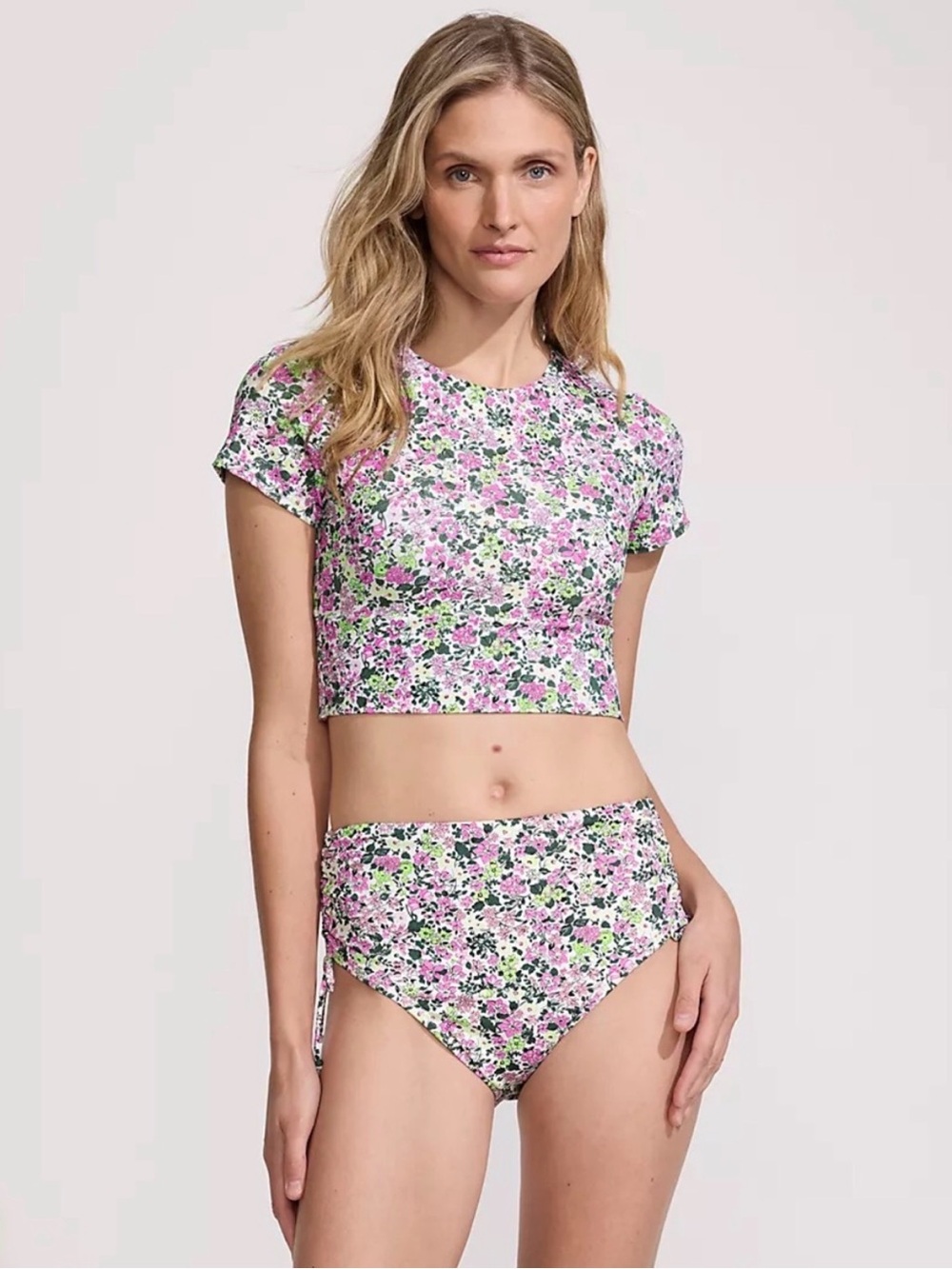 Lands' End Floral Tugless Cap Sleeve Tankini